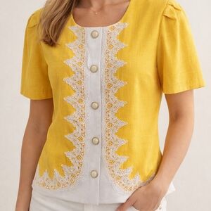 Camilla Sunlit Yellow Blouse with White Lace
